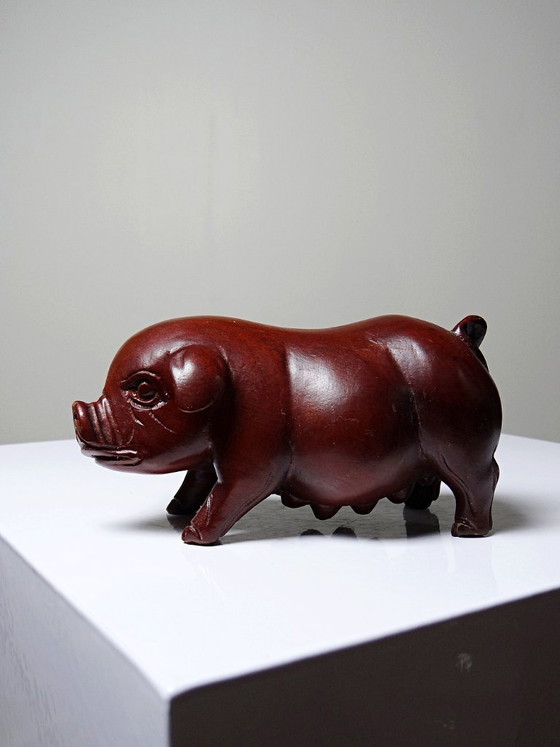 Image 1 of Small pig, sow, carved stained wood, vintage 20th-century Asian craftsmanship