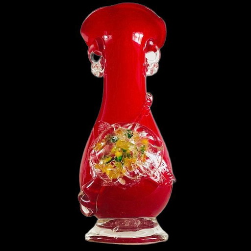 Vintage Murano-Vase aus mundgeblasenem, rotem Glas, 1970er Jahre