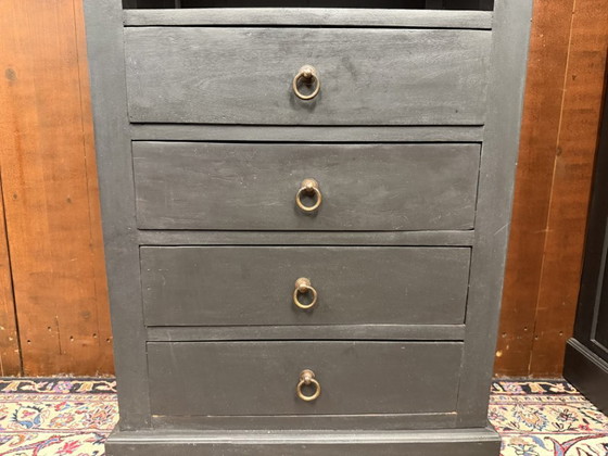 Classic English Teak Books Bookcase Black, Wood, Brass (photo 14 of 15)