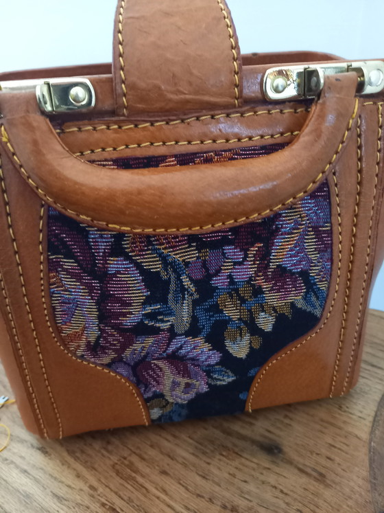 Image 1 of Vintage Gobelin Handtas – Jaren '70 – Echt Leer & Tapijt 