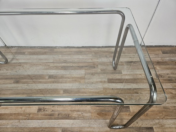 Image 1 of 1970s Bauhaus table in chromed tubular steel and glass