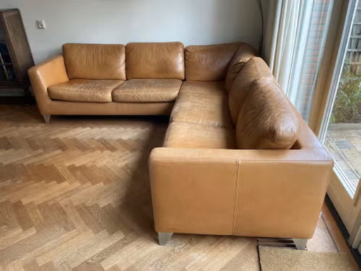 Divano angolare in pelle Machalke - colore cammello/cognac