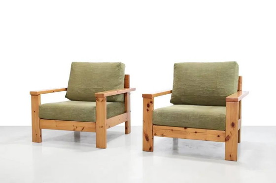Conjunto de dos sillones de diseño italiano de pino de los años 70. – Wood, Cotton, Brutalist (photo 3 of 9)