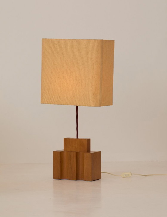 Image 1 of Lampada Maison Regain in olmo massiccio e paralume originale, vintage circa 1980