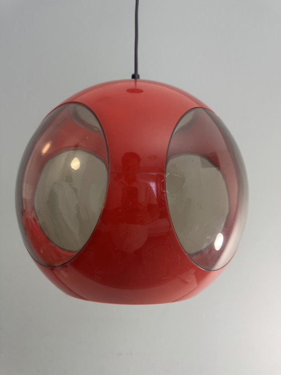 Image 1 of Vintage red space age lamp Bug Eye pendant lamp 1970s
