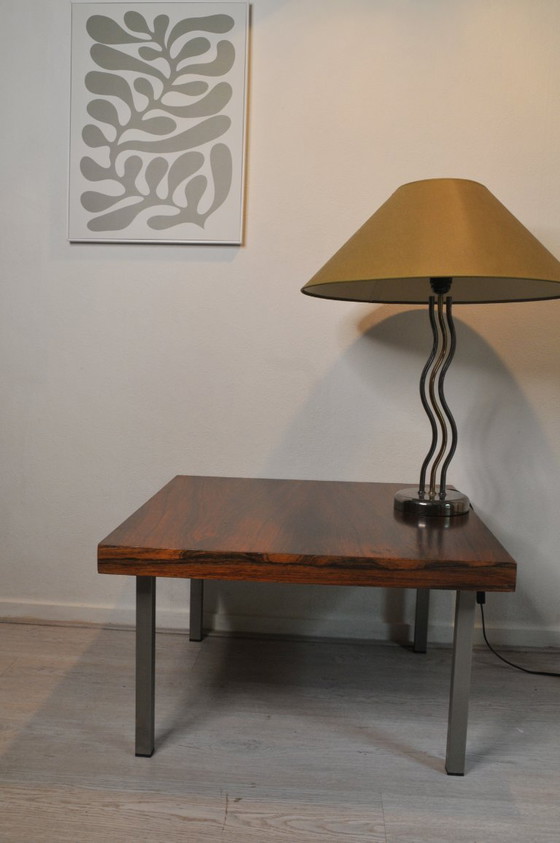 Image 1 of Tavolino moderno vintage in palissandro con gambe in acciaio design midcentury acciaio