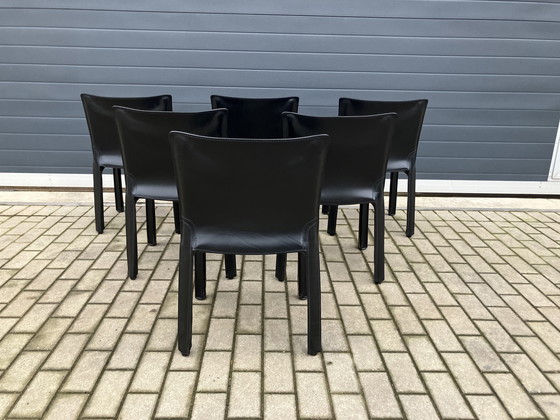 Image 1 of 8x Cassina Cab chair Mario Bellini Black Harness Leather