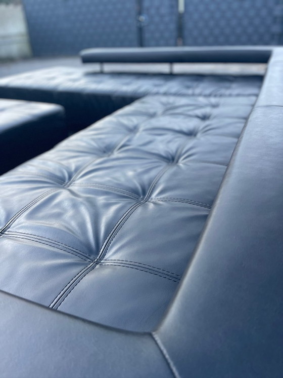 Image 1 of Montèl Cipriani design hoekbank zwart leer met hocker – Iconisch Nederlands design – Premium zwart lederen comfort