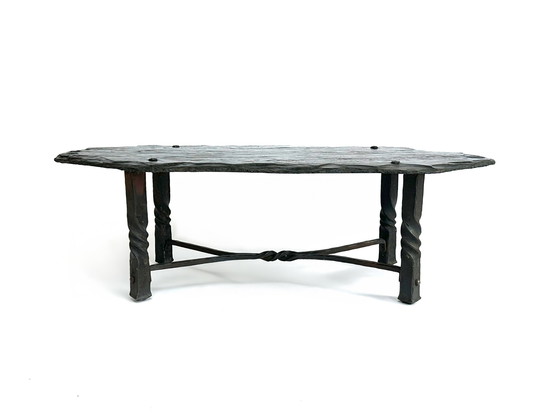 Image 1 of Mesa baja francesa en hierro forjado y pizarra, principios de la mitad del siglo XX