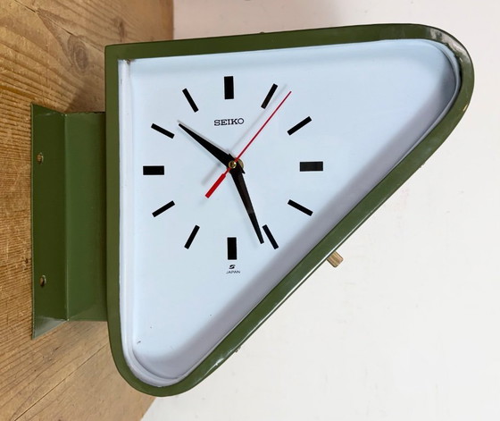 Image 1 of Horloge murale double face Seiko Ships verte vintage, années 1970