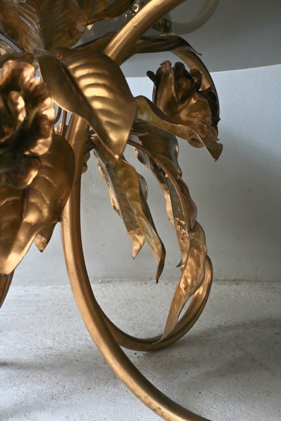 Image 1 of Coffee table with gilded metal flowers in the style of Hans Kögl