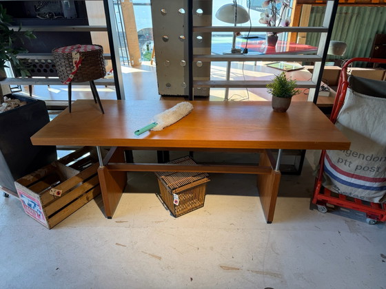 Vintage 60s height-adjustable office Desk – Wood, Chrome (photo 6 of 6)