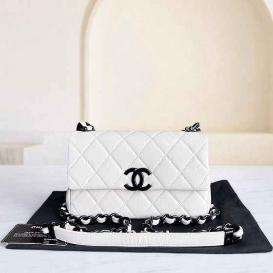 Image 1 of Chanel Seasonal Flap Mini - 20CM Caviar My Everything Bag Quilted Grained Calfskin White Calfskin Black Hardware Series 3
