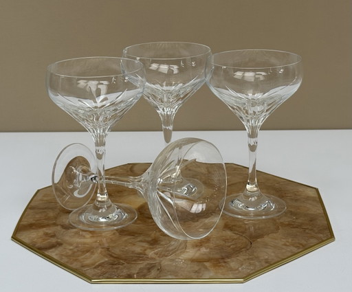 4 coupes à champagne vintage / verres à cocktail en cristal à motif étoile