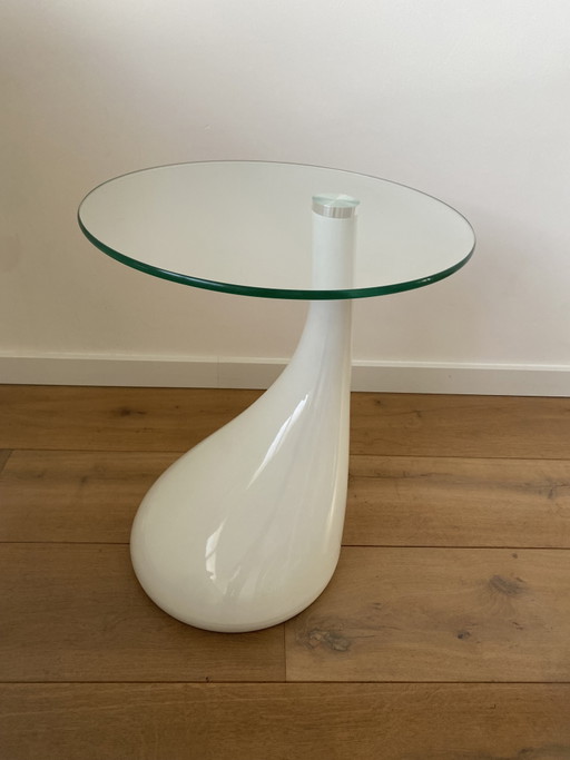 Moderne Space Age Design Bijzettafel – Hoogglans Wit & Glas – Plastic
