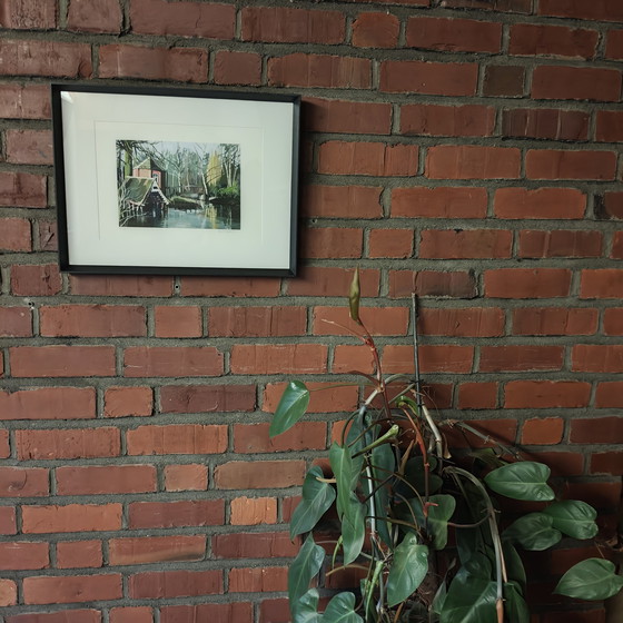 Image 1 of Gesigneerde en genummerde kunstprint – Luc Verbist (12/100) – Vlaams landschap met brug