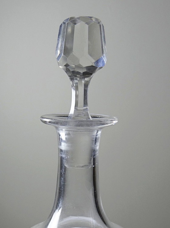 Image 1 of Antique engraved crystal decanter with vegetal decoration, Bohemian 19th-20th century