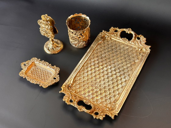 Image 1 of Komplettes Raucherset aus vergoldetem Messing – Rokoko-/Napoleon-III.-Stil
