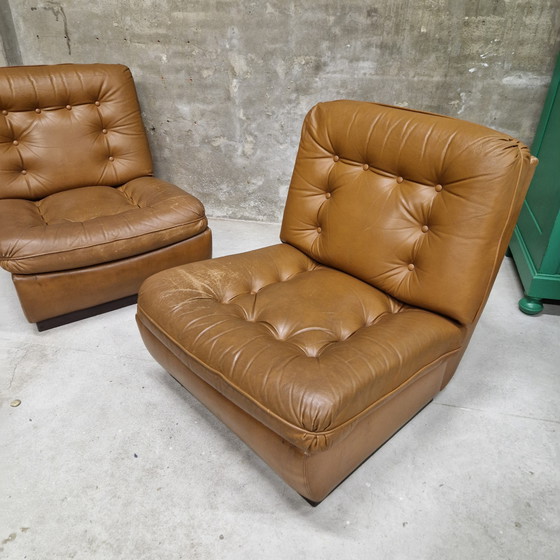 Image 1 of Elementen bank 2 fauteuils jaren 60 leren tweezitsbank 