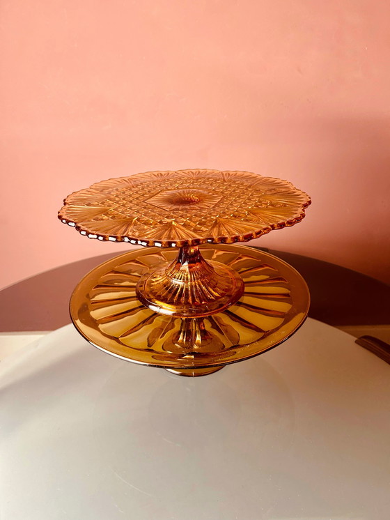 Image 1 of 💛Kuchenplatte aus bernsteinfarbenem Pressglas💛