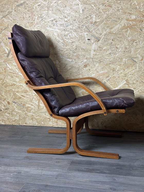 Image 1 of 2x 60s 70s Easy Chair poltrona in pelle Westnofa Norvegia Mid Century
