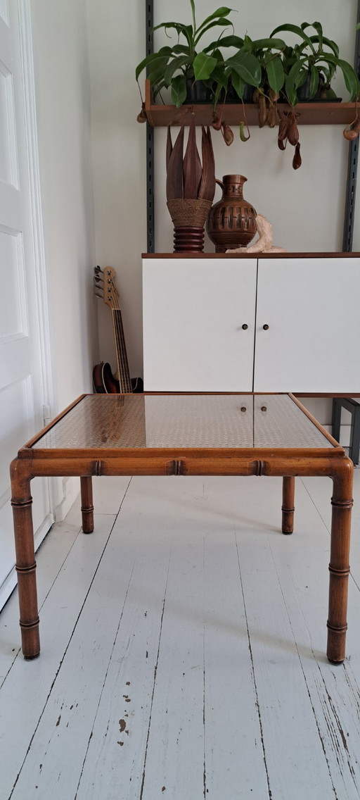 Webbing Faux Bamboo Table 1970s