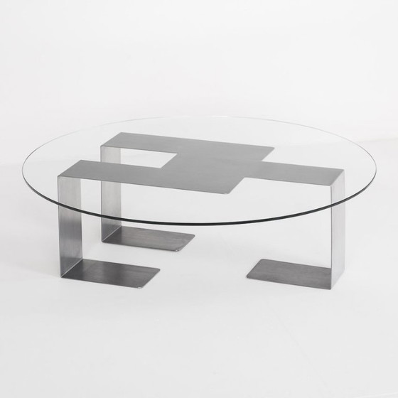 Vintage coffee table. Designed by Jean-Pierre Mesmin for Bioject. Mexico, 1970s., Glass, Metal, Transparent (photo 4 of 12)
