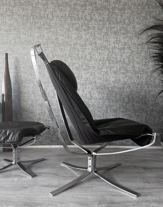 Image 1 of Fauteuil et repose-pieds Vintage Falcon – Sigurd Resell – Chrome