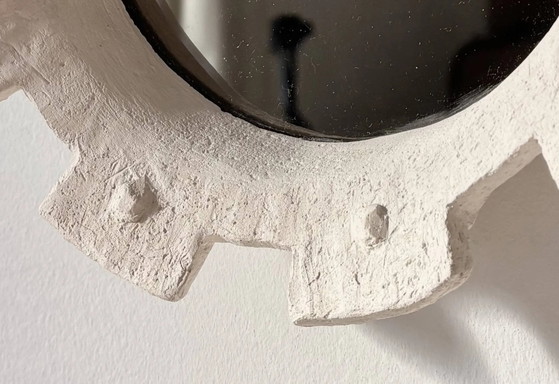 Zeitgenössischer französischer Keramikspiegel, "Gioielli" von Renzo Maar., Glas, Weiß, Brutalist (Foto 8 von 12)