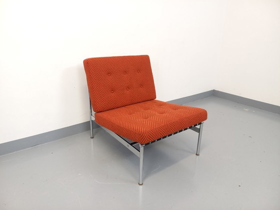 Image 1 of Fauteuil chauffeuse moderniste vintage en tissu et métal chromé des années 60 70