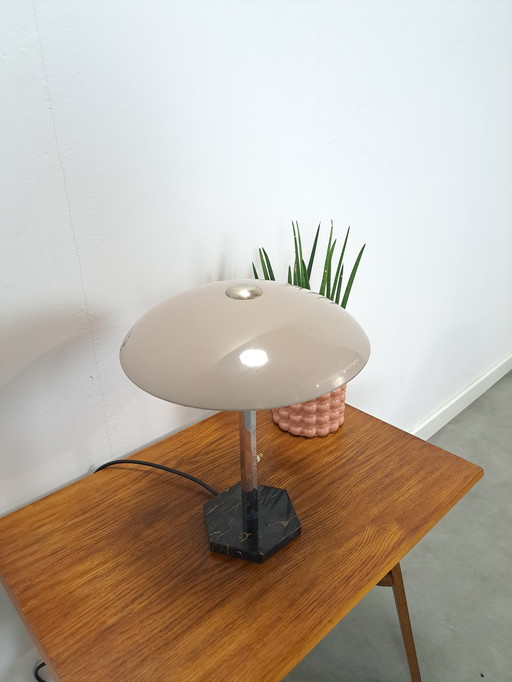 Tafellamp met Marmeren Voet en Zeskant Chromen Frame