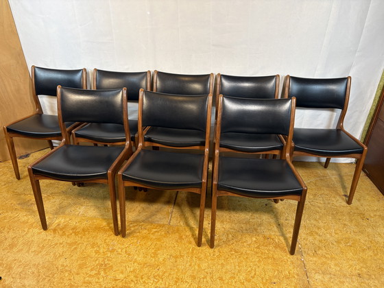 Image 1 of Mid-Century Retro Set of 8 Dining Chairs by Johannes Andersen for Uldum Møbelfabrik 1960  Elevate your dining space with this st