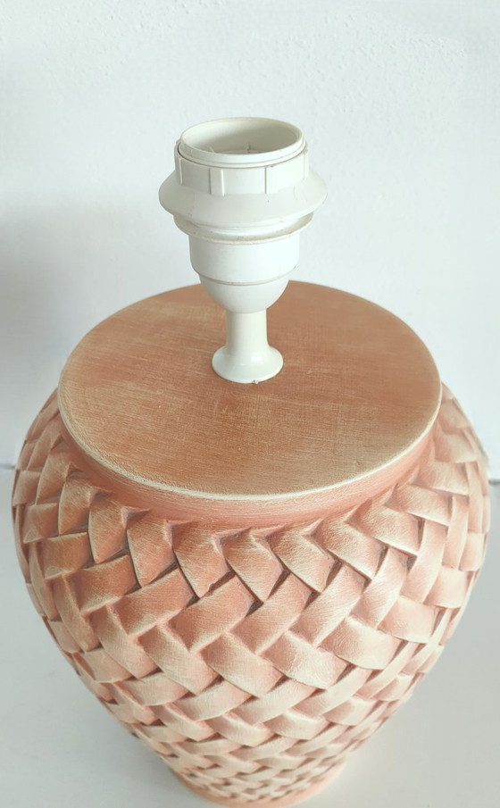 Image 1 of Vintage Danish ceramic table lamp with woven/braided motif