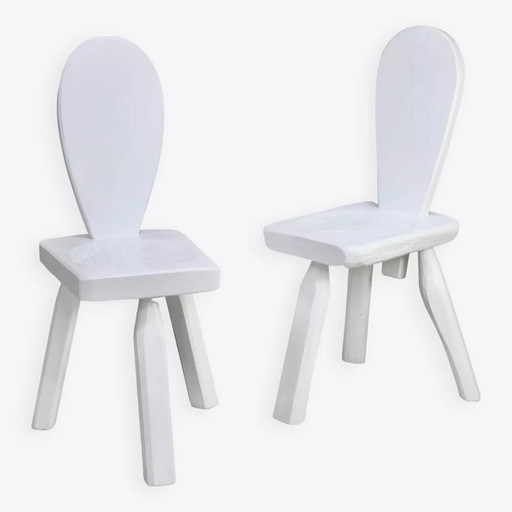 2x Chaises Tripodes, Assises à la Gouge, Brutalistes