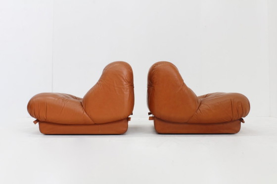Image 1 of Set Vintage Mimo Padova Nuvolone Fauteuils Cognac Leer Jaren 70