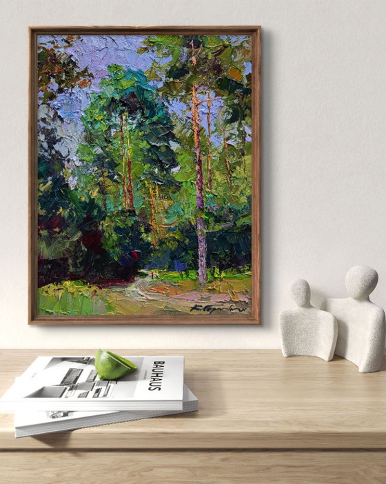 Original Oil Painting Summer Nature Landscape Along the Forest Path – Paintings & Drawings, Canvas (photo 3 of 7)