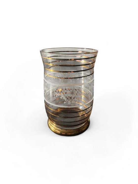 Image 1 of Set van kan en 5 goudkleurige glazen uit de jaren 60