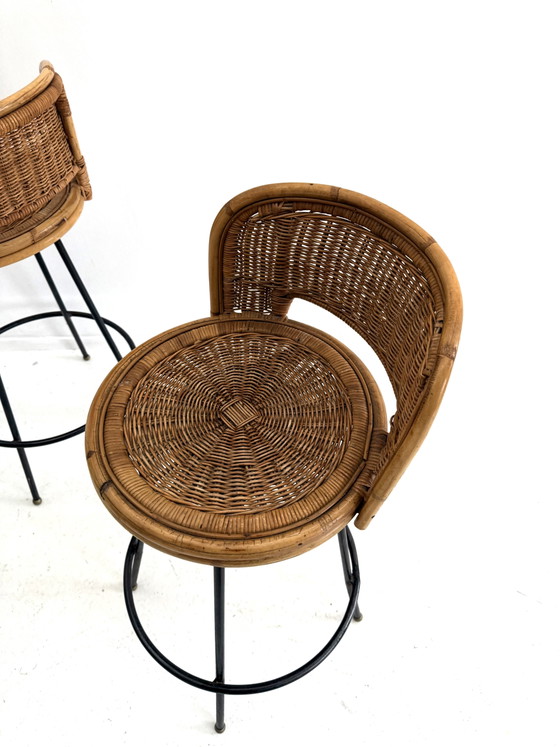 Set Van 4 Vintage Barkrukken, Rotan & Smeedijzer ‘60 – Rattan, Wicker (photo 6 of 10)