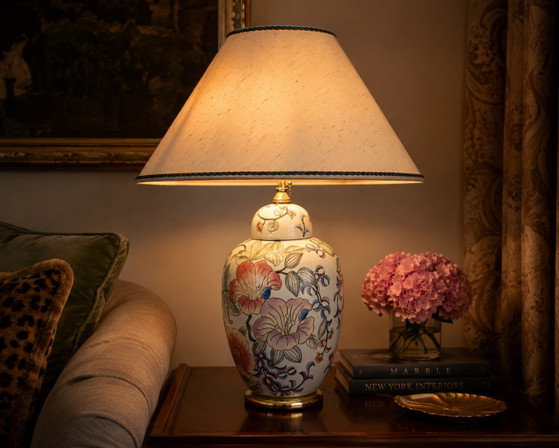 Vintage Porcelain Table Lamp 58cm Floral Chinoiserie Hollywood Regency – Ceramic (photo 2 of 10)