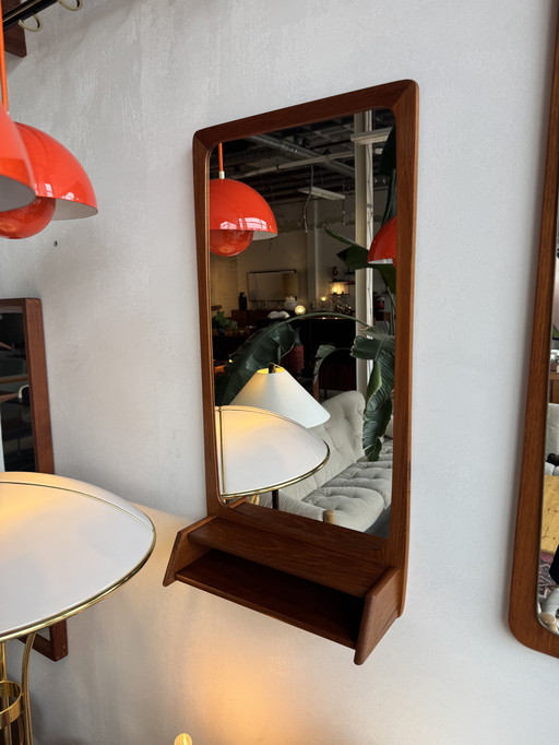 Mid-Century Modern Teak Mirror with Shelf