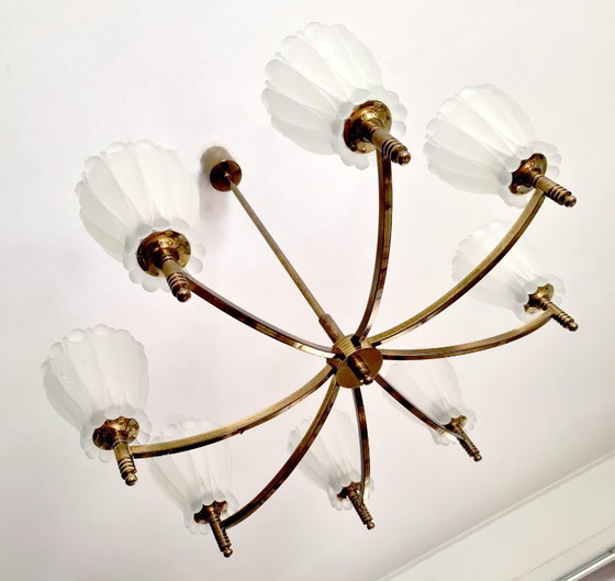 Image 1 of Impressionante lampada a sospensione vintage - Anni '40 - '50 - Ottone - Germania -.