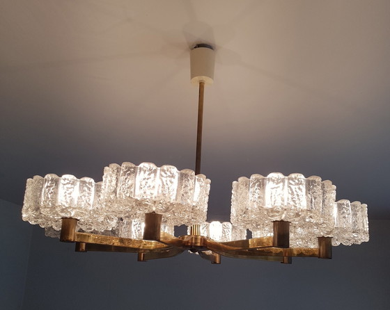 Image 1 of Chandelier In Frosted Glass And Brass In The Style Of Kalmar, 1960S