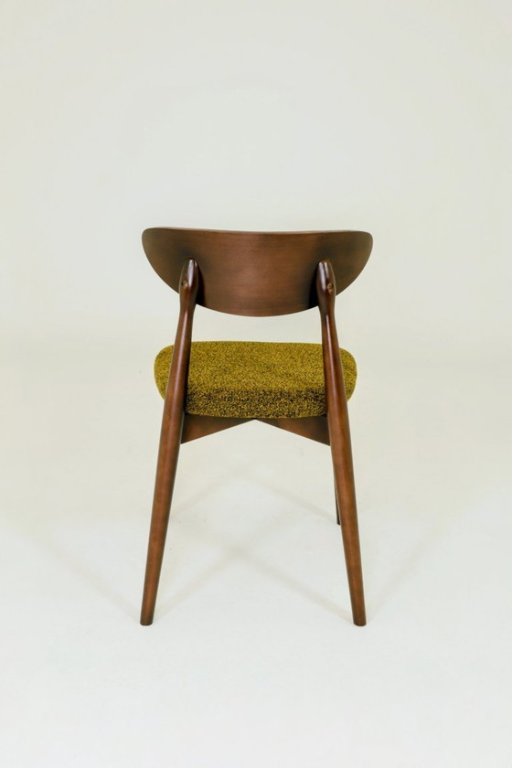 Image 1 of 6er-Set Moderner Buchenholz-Esszimmerstuhl, Bouclè gelb, Holz dunkel