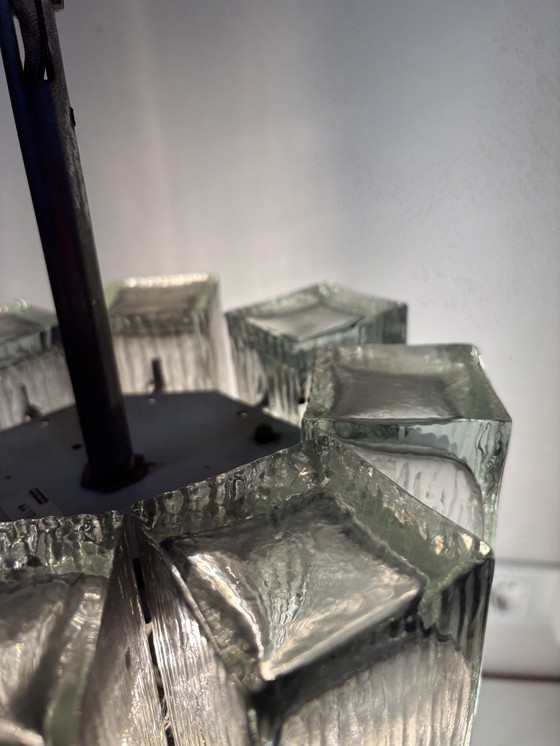 Image 1 of Large glass pendant lamp by Doria Leuchten, 1960s/Crystal glass chandelier/Mid-Century Modern light/Hollywood Ragency/Ice