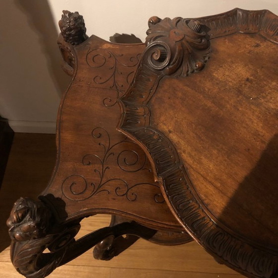 Image 1 of Mesa neorrenacentista con bandeja, italiana, siglo XIX, nogal macizo