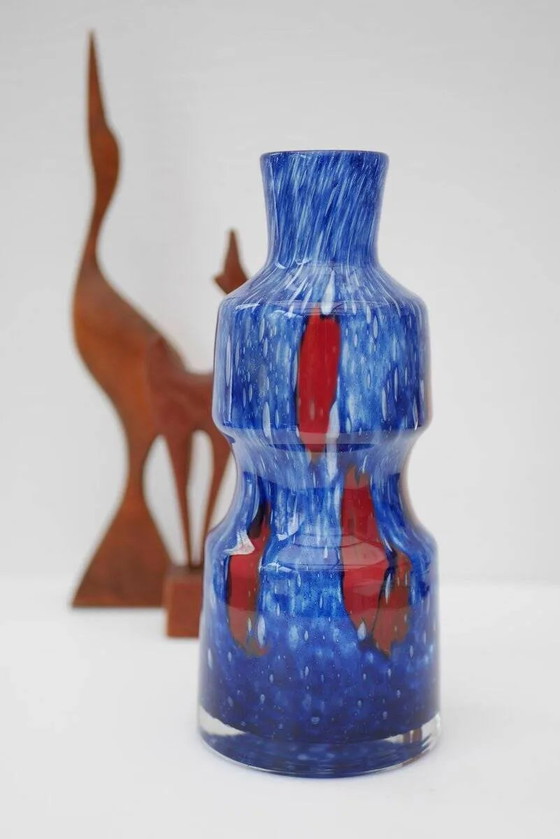 Image 1 of Blue glass art vase from Prachen Glass Works