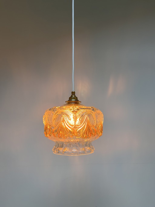 Splendida lampada a sospensione vintage anni '60 in vetro testurizzato