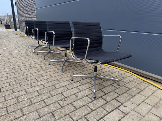 Image 1 of 4x Vitra Eames Ea107 office chairs, black hopsack and chrome