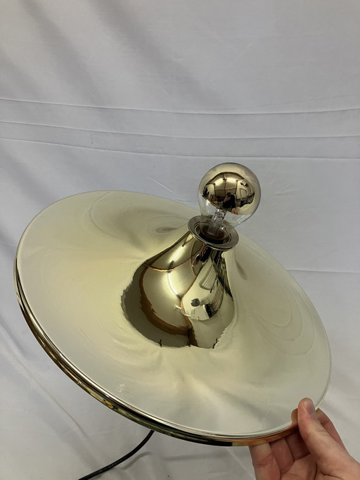 Vintage gold space age 1960s saucer or disc wall lamp
