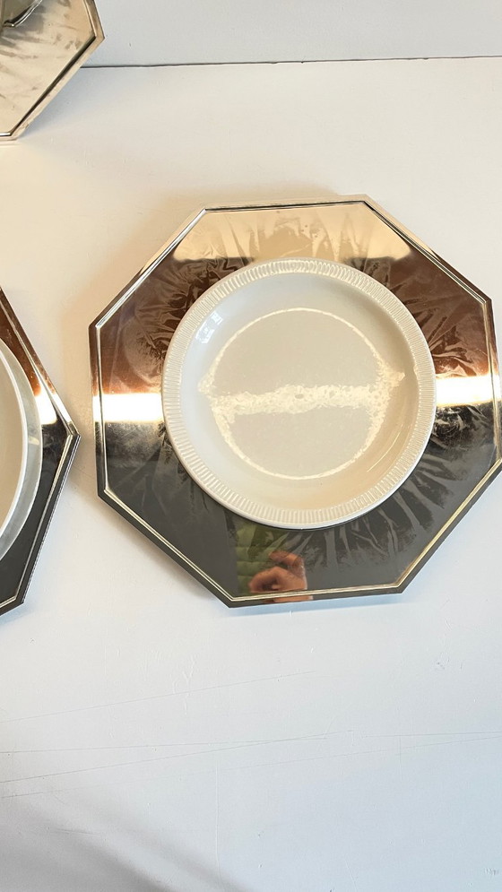 Image 1 of Set van 6 vintage zilveren metalen borden